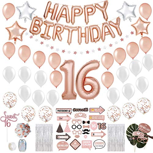 Sweet 16 Birthday Bundle Decorations Happy Birthday Sixteen Rose Banner Balloons 